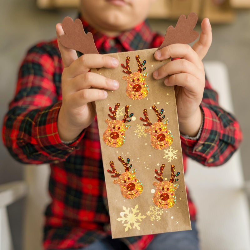 Whaline Christmas Deer Stickers Roll Laser Seal Stickers Cartoon Reindeer Waterproof Self-Adhesive Decals for Envelope Journal Decor Xmas Winter Holiday, 500 Pcs - Image 4